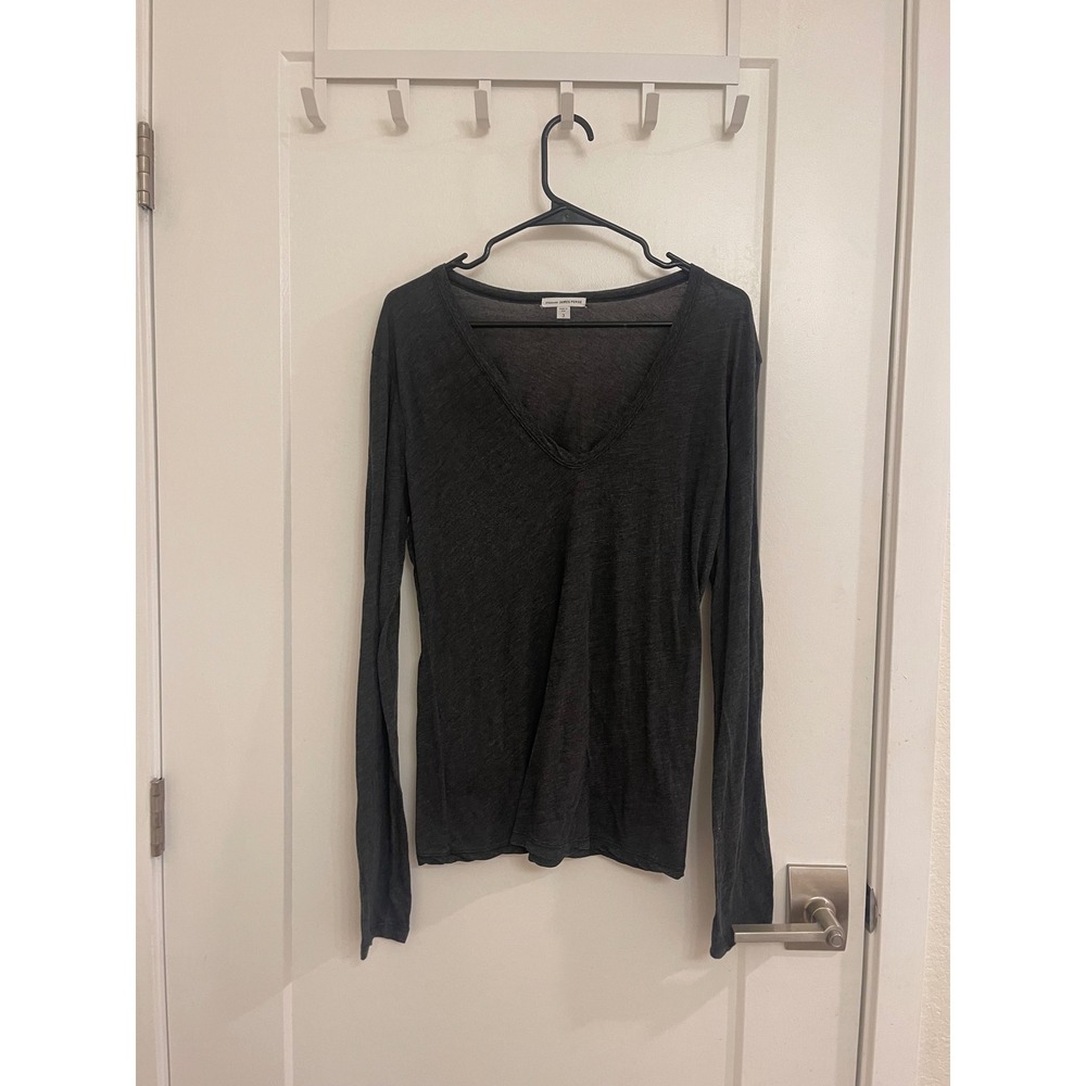 James Perse Sheer Black Long Sleeved Shirt Casual Loungewear Lightweight